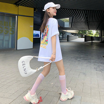 White short sleeve T-shirt female summer 2021 loose large version half sleeve Net red print cartoon pattern top under missing t