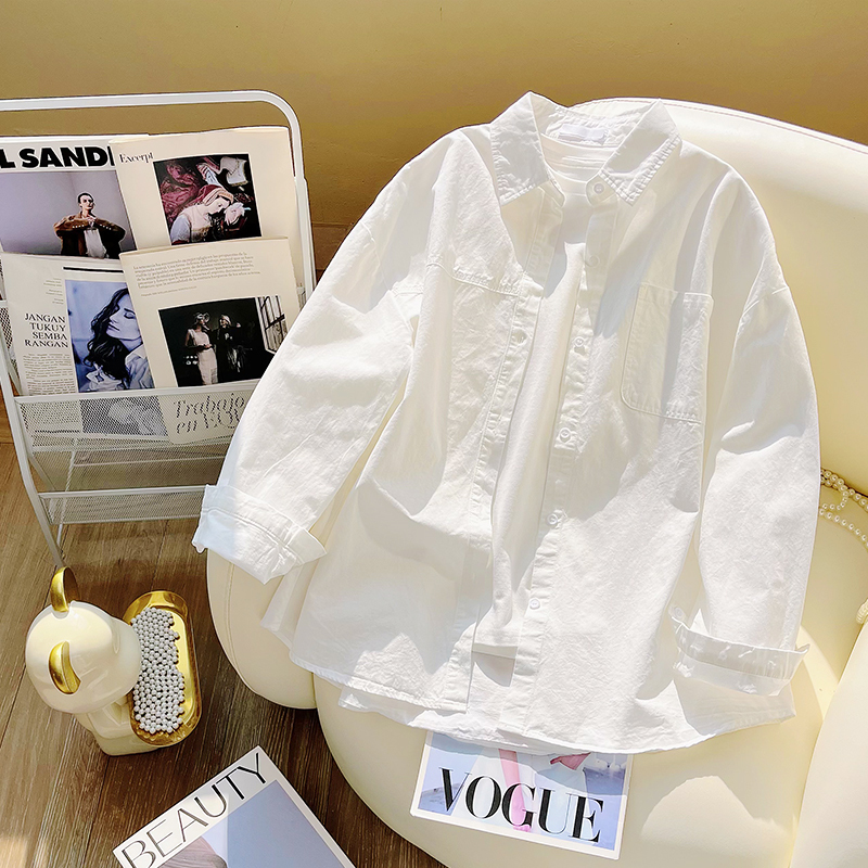 Japanese Style Commuter White Shirt Jacket Early Autumn 2026 New Loose Pure Cotton Design Niche Long-Sleeve Shirt Trendy Japanese Style Commuter White Shirt Jacket Early Autumn 2026 New Loose Pure Cotton Design Niche Long-Sleeve Shirt Trendy