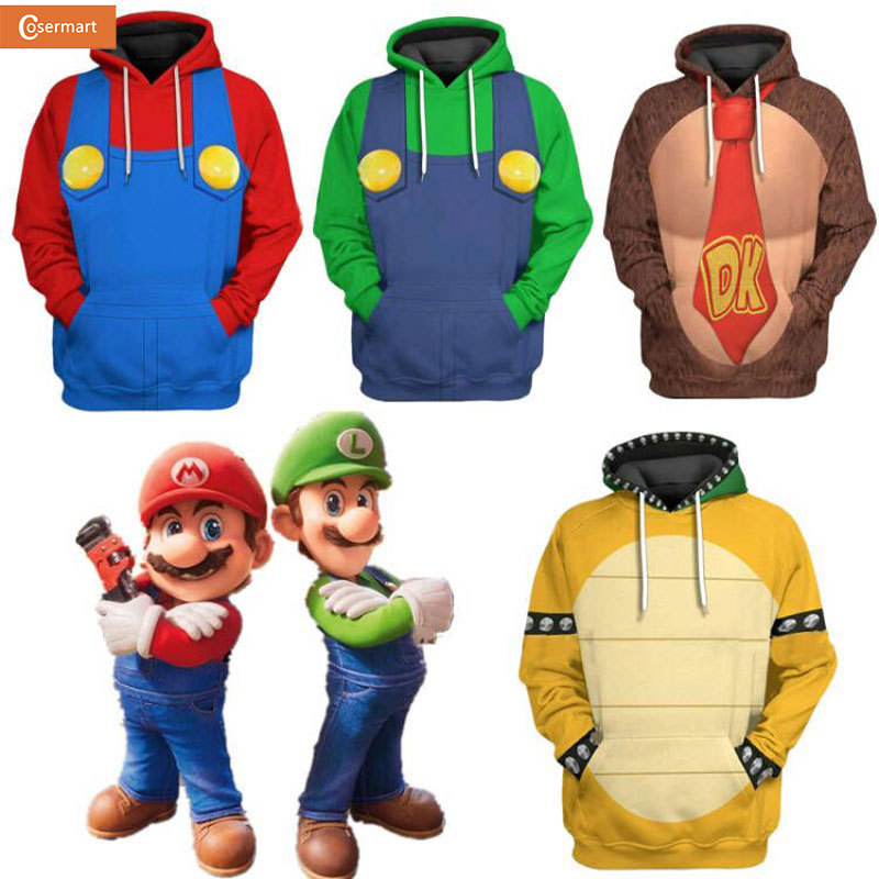 Super Mario Brothers Mario Sweatshirt Men's Hoodie Cosplay Costume Anime T-Shirt Halloween Performance