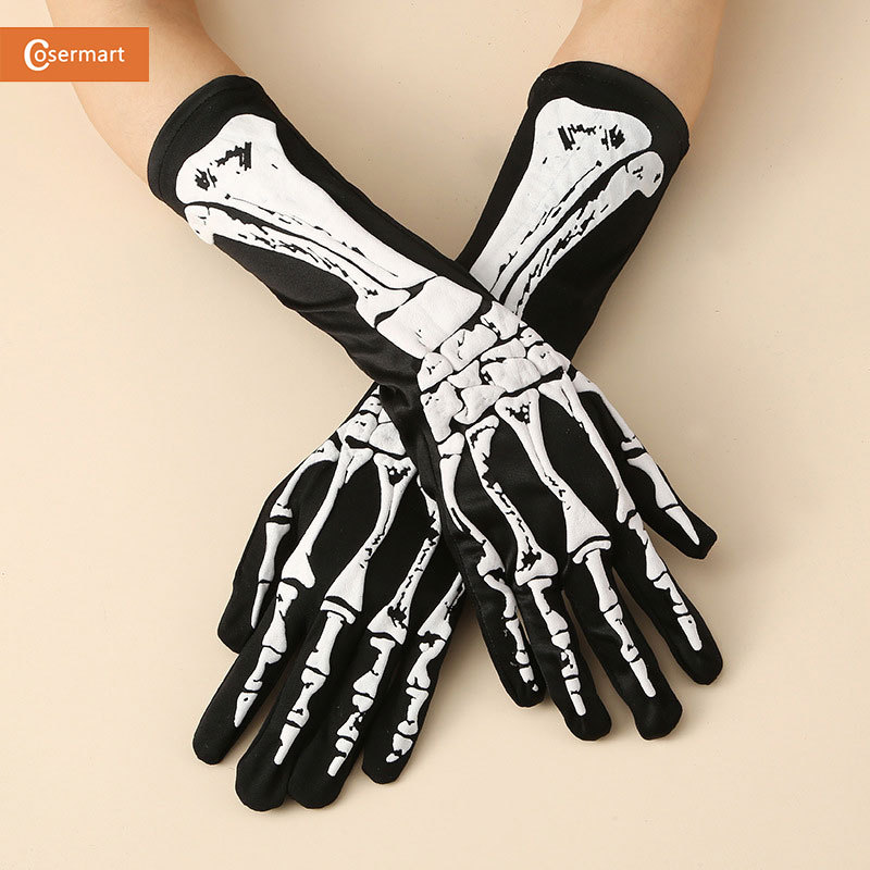 Skeleton Long Gloves with Print for Halloween, Ghost Festival, Dance Performance, Party, Cosplay Props, Costume Sleeves