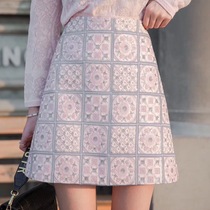 MAJE KARA 2021 early spring NEW skirt three-dimensional sequin embroidery pink lady A-line SKIRT SHORT skirt