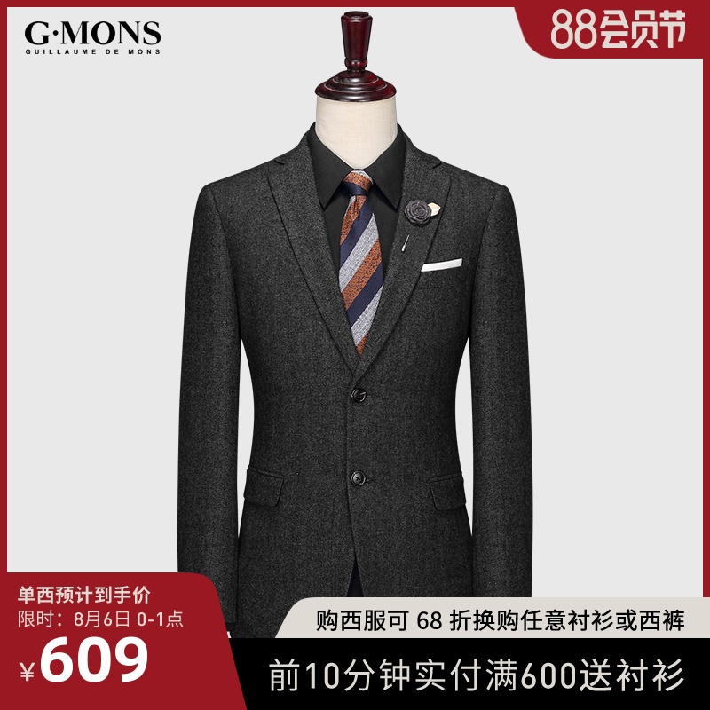 Jiyomeng men's wool suit jacket dark gray business casual single West Korean version slim suit jacket thick section