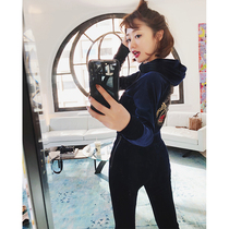 CHAO ZHANG Tiger head exquisite patch embroidered hooded fashion velvet suit female