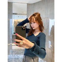 LIN CHAO ZHANG show style 2-color cross-neck knitted bottoming shirt dress girlfriends female