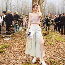  Lin Live exclusive color braided suspenders high waist wide leg pants two-piece set