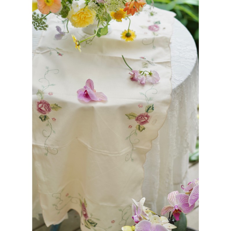 American Garden Retro Cotton Embroidered Tablecloth Table Flag New Quality Boutique Foreign Trade Rice White Embroidery