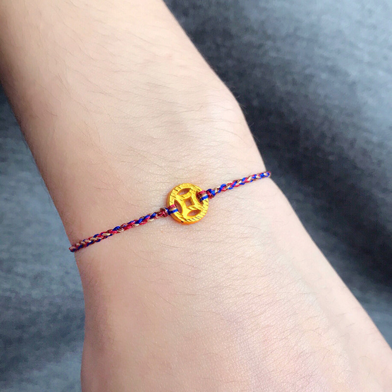 This life year gold foot gold section small coin gold coins handwoven with adjustable delicate ultra-fine red rope hand rope