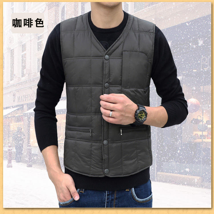 Áo mới cotton xuống trung niên cỡ lớn ấm áp bố mặc bên trong mặc vest lót nhiều túi cổ chữ V mùa đông áo khoác giả vest nam hàn quốc