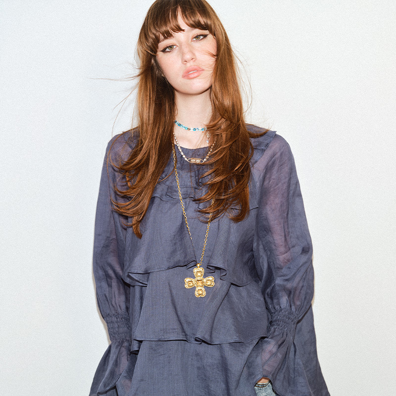 Tokokkino'Flowing Bones' Ruffled Ramie Top