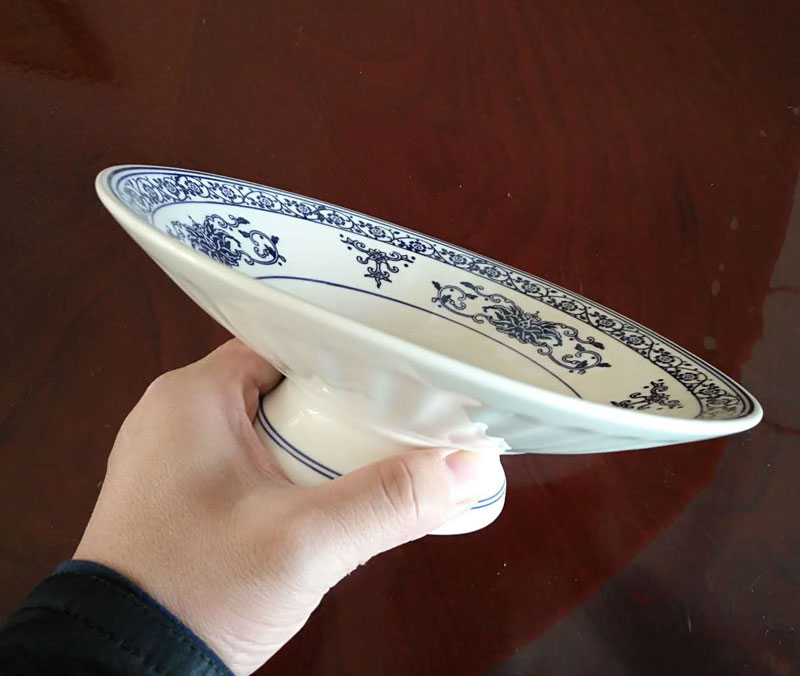9 inch chân cao gốm tấm trái cây màu xanh và trắng nhà bánh ngọt trái tim cho Đức Phật món ăn cổ điển trang trí bộ đồ ăn - Đồ ăn tối khay đựng thức ăn