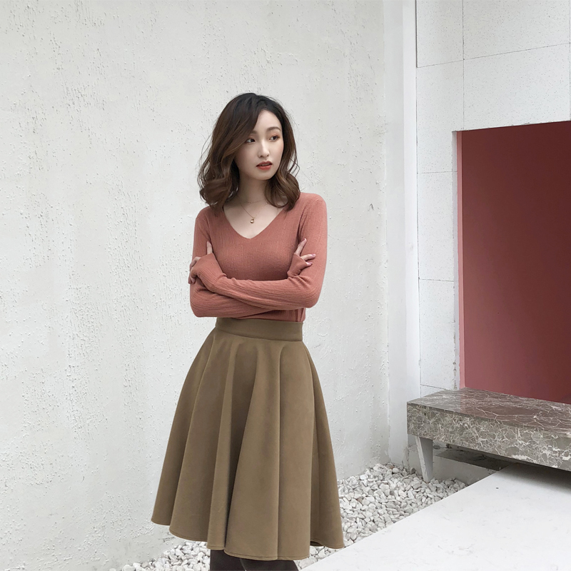 Li Dami váy len nữ mùa thu đông retro thời trang chic chic váy dài khí chất chân váy midi dài