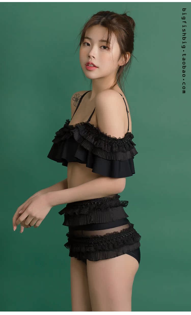 Đồ bơi câu cá lớn Cao cấp tùy chỉnh voan khâu vai xù bụng giảm béo eo cao áo tắm chia đồ bơi 2 mảnh bé gái