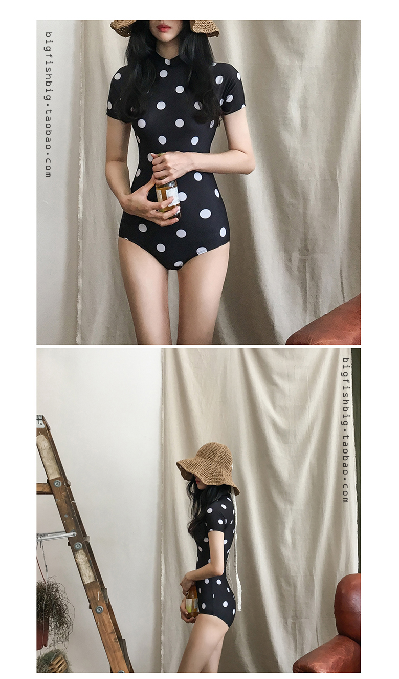 Đồ bơi câu cá lớn Retro tươi sóng ngắn tay áo bảo thủ che bụng mỏng tam giác Xiêm nóng suối tắm phù hợp với nữ đồ bơi liền thân váy