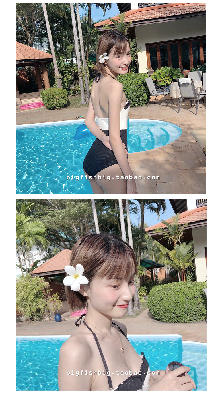 Bộ đồ bơi câu cá lớn Lin Xiaozhai với cùng một đoạn màu đen và trắng phù hợp với điểm sóng tươi mới thép tấm tam giác áo tắm một mảnh nữ đồ bơi liền thân váy