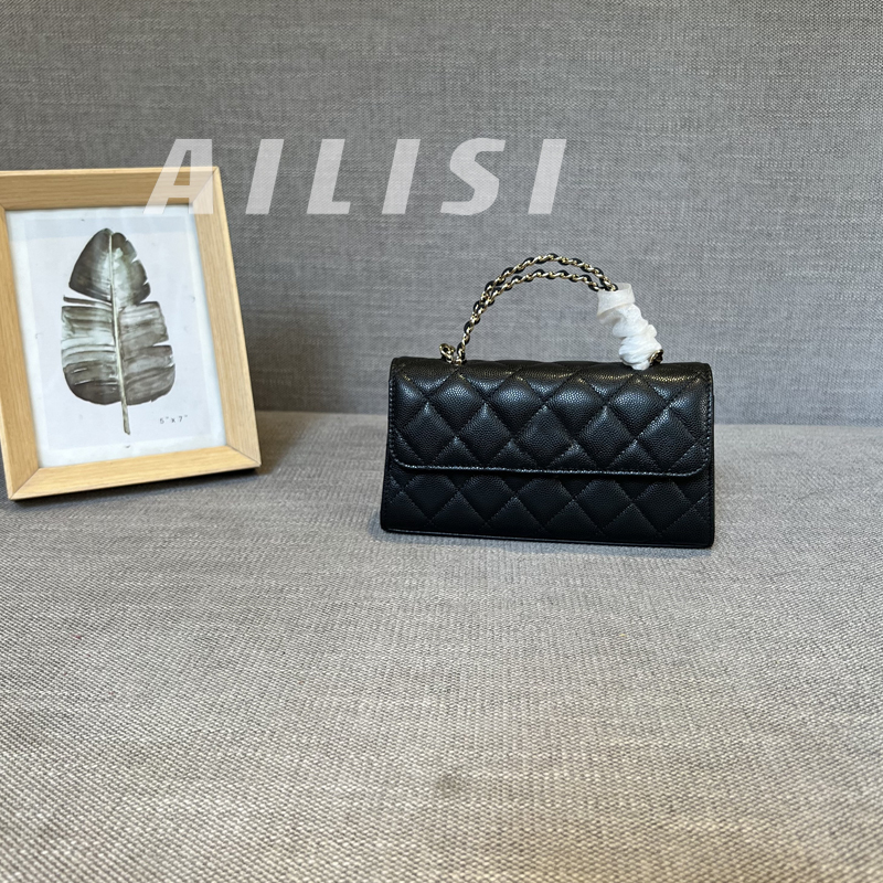 25S New Double-Handle Kelly Bag with Quilted Chain, Single Shoulder Crossbody Caviar Leather Women's Handbag 23P 25S New Double-Handle Kelly Bag with Quilted Chain, Single Shoulder Crossbody Caviar Leather Women's Handbag 23P