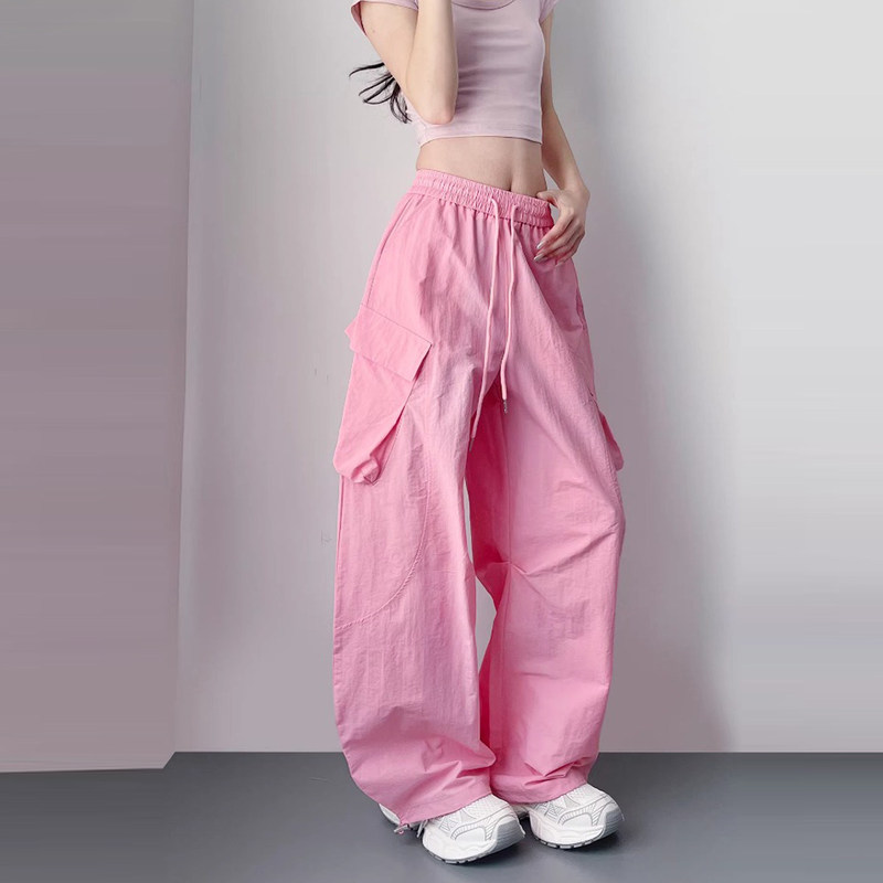 Ader Pink Thin Multi-Pocket Cargo Pants for Women 2026 American Style Quick-Drying High-Waisted Loose Slimming Sun-Protective Wide-Leg Pants Ader Pink Thin Multi-Pocket Cargo Pants for Women 2026 American Style Quick-Drying High-Waisted Loose Slimming Sun-Protective Wide-Leg Pants