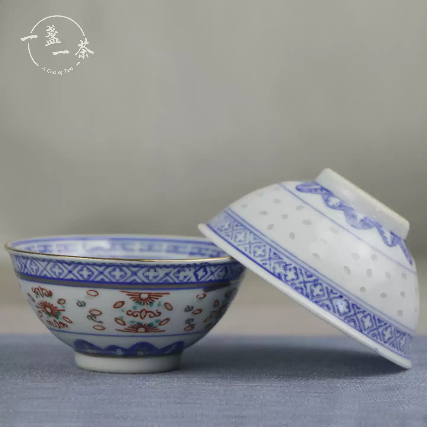 景德鎮七十年代描金青花玲瓏瓷茶杯正宗手工復古茶具