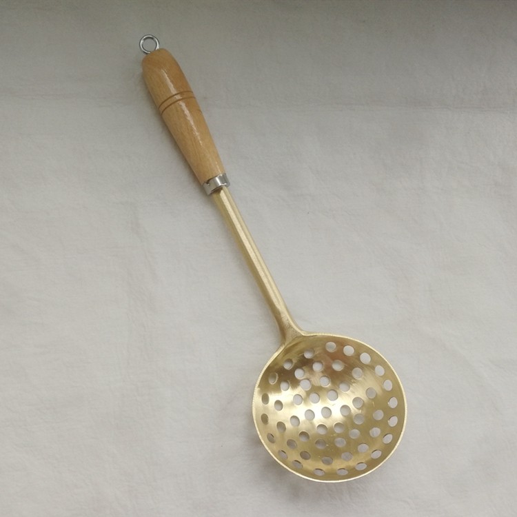 Thickened Brass Fried Hot Pot Big Leak Spoon Pure Copper Chef Oil Drum Drain Filter Leak Net Water Dumplings Fried Mixed Pasta Spoon