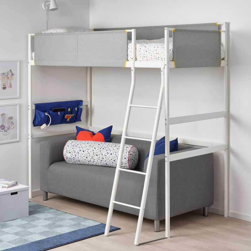Brand New, Unopened Vitval Loft Bed Frame, White/Light Gray, 90X 200cm