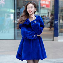 Whole leather Rex rabbit fluff Rabbit Fur Coat Women 2021 Winter new long Korean version of womens hooded