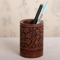 Pakistan Wooden Pen Holder Creative Office Supplies Retro Crafts Ornaments Wood Carving Solid Wood Wooden Carving