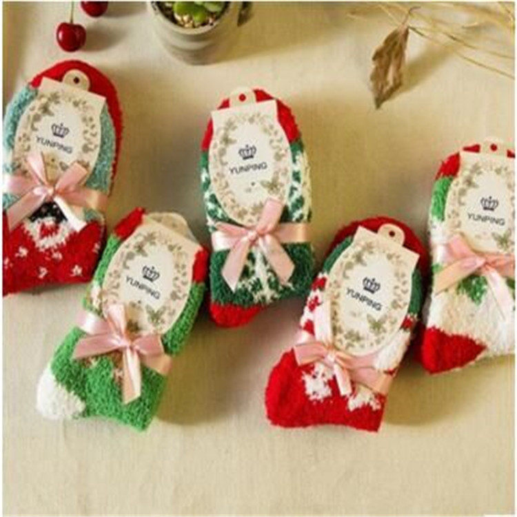Winter Cartoon Christmas Socks Snowflake Half Suede Women Socks Warm Ladies Socks Sleep Woolen Socks Towels