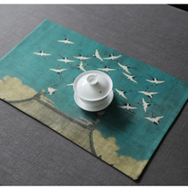  Ruihetu ancient painting cotton and linen tea mat placemat incense burner mat Qianliangshan tea mat Double-sided cloth mat incense mat Small tea mat