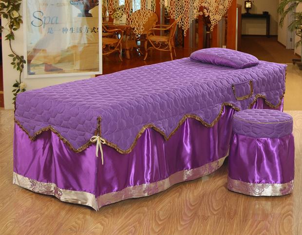Vẻ đẹp giường bao gồm bốn bộ thẩm mỹ viện cơ thể massage giường màu rắn vuông đầu tròn ga spa