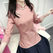 Spring and Autumn Tang dress top Hanfu womens clothing Chinese style womens clothing seven-point sleeve Chinese Republic of China style girl Cheongsam top