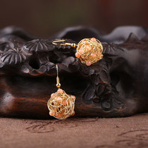 New National style sweet and cute earrings fresh and simple pink crystal earrings short versatile cold style decoration