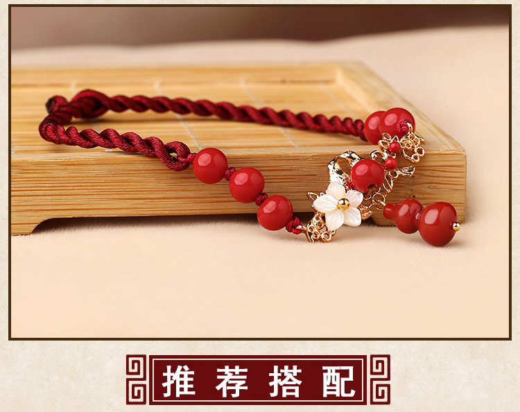 Mặt dây chuyền màu đỏ ngọc bích dân tộc ngọc bích phiên bản Hàn Quốc của đơn giản chân hoang dã retro dây bạn gái cặp chân chuỗi quà tặng lắc chân bạch kim