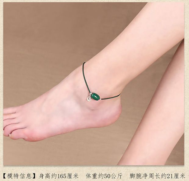 Yan Yu Jiangnan vòng chân s925 bạc xanh mã não nữ đơn giản dệt tay trang sức sinh viên chuỗi chân gió quốc gia cửa hàng phụ kiện