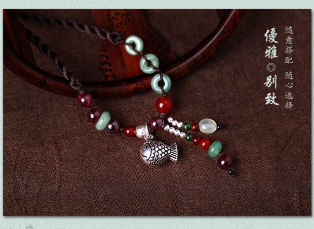 Yan Yu Jiangnan vòng chân retro tự nhiên garnet ngọc bích 925 chuỗi chân bạc tươi dân tộc phong cách trang sức phụ kiện lắc chân bạc pnj