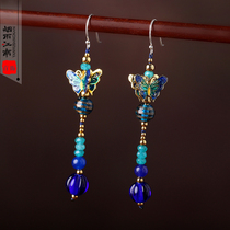 Original jewelry butterfly earrings cloisonne retro ethnic atmosphere long temperament female earrings Chinese style earrings