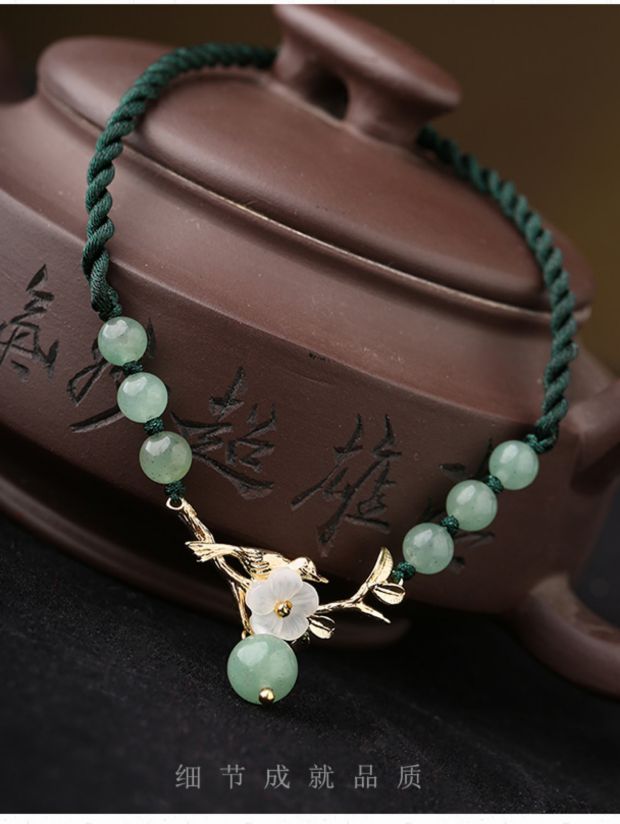 Vòng chân gió quốc gia ngọc bích phiên bản Hàn Quốc đơn giản của retro Sen chân dây trang sức cá tính chuỗi chân nữ sinh viên chuỗi mắt cá chân nữ lắc chân pnj