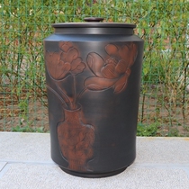 Yunnan purple pottery tea jar building pottery tank tea storage tank large tea jar exquisite hand carved large 22 cake tea Tank 4