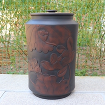 Yunnan purple pottery tea jar building pottery tank tea storage tank large tea jar exquisite hand carved large 22 cake tea tank 12