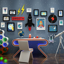 Childrens room decoration space theme boy kindergarten starry sky spaceship rocket stickers Bedroom wall cosmic wall stickers