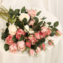  American retro simulation flower Bulgarian rose bouquet single branch living room fake flower decoration flower silk flower floral art