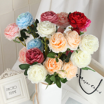  3 European-style cored peony simulation flower Western rose wedding decoration peony fake flower simulation flower hotel