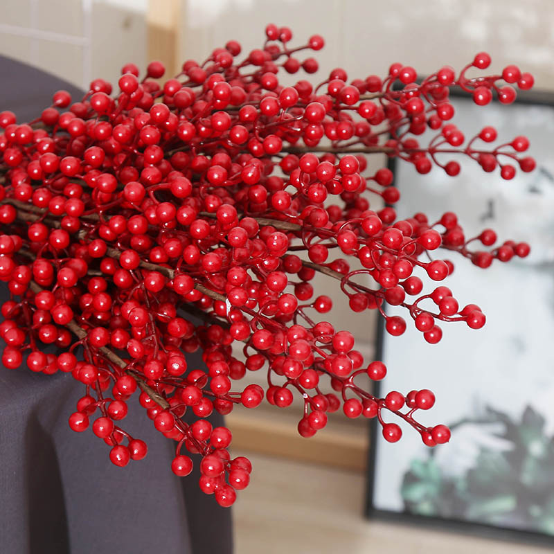 Wedding Red Fruit Branches Single Christmas Fruit Auspicious Fruit Fortune Fruit Simulation Fruit Grain Flower Arrangement Ingredients Fu Bucket Golden