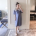 Đầm bầu cho bà bầu rộng size thời trang Hàn Quốc phiên bản dài của áo bà bầu mùa hè áo sơ mi ngắn tay mới - Áo thai sản áo bầu Áo thai sản