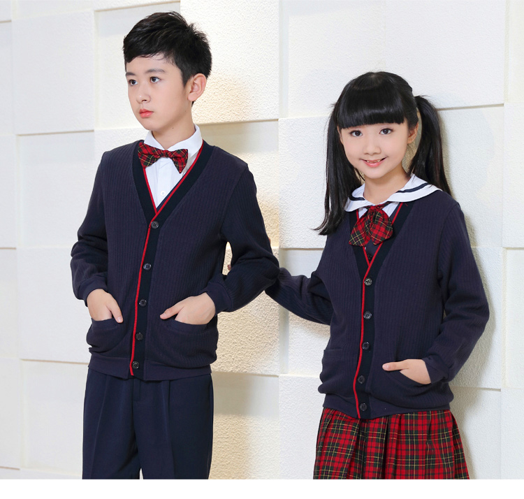 Đồng phục học sinh Thâm Quyến Shachen đồng phục học sinh da báo đích thực mùa thu và áo len mùa đông áo dài tay nam và nữ áo sơ mi quần - Đồng phục trường học / tùy chỉnh thực hiện đồ bộ trẻ em