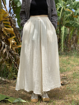 Thai all-in-one plain cotton wool edge wide leg trouser skirt pants multi-color