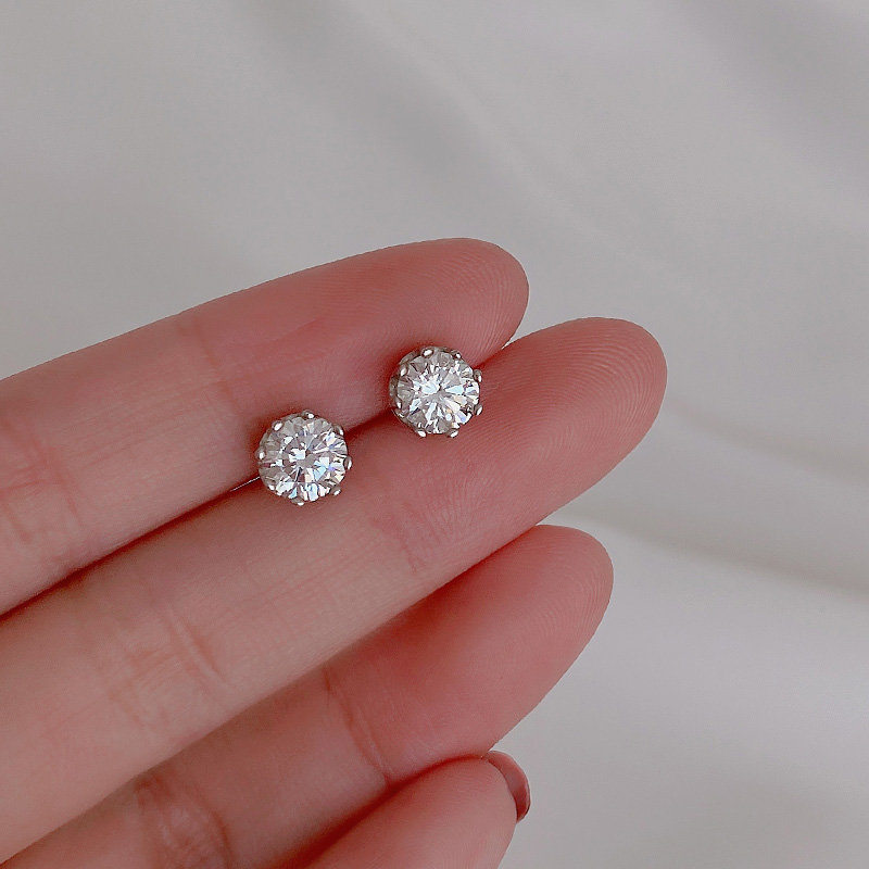 Pure silver crown ear pin 2021 new earrings wave male water drilling ear bone nail female single small ear ornament ultra-flash ear drill