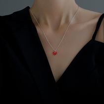 Sterling Silver small red heart necklace female tide love red simple Net red niche temperament choker pendant plated 18K gold