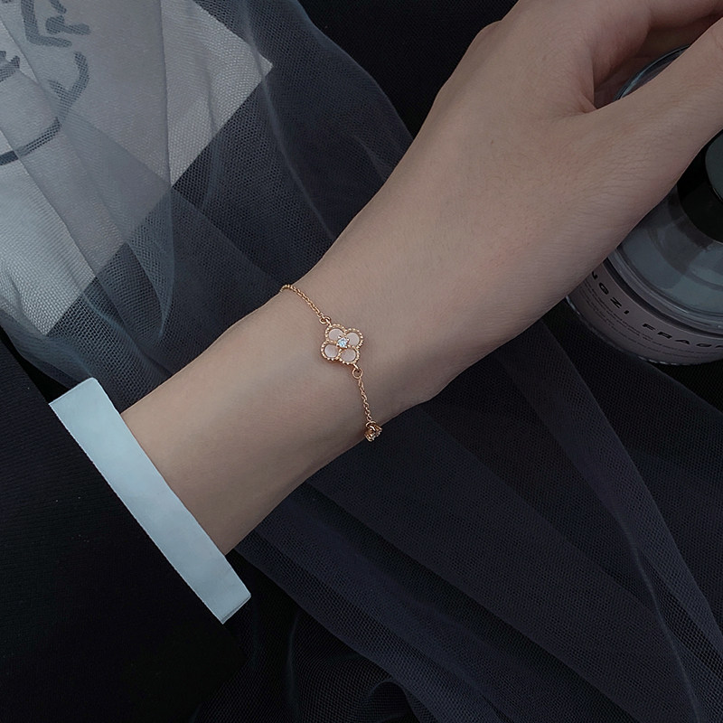 925 sterling silver rose gold lucky four-leaf clover girlfriends hand cuddly female ins tide forest student net red pair of accessories