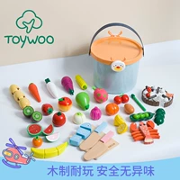 Детская игрушка ToyWoo для резки фруктов и овощей, магнитная резка, музыка, деревянная кухонная игрушка для резки фруктов для мальчиков и девочек