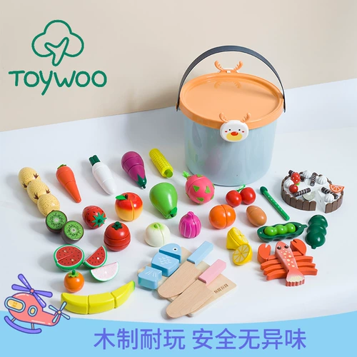 Детская игрушка ToyWoo для резки фруктов и овощей, магнитная резка, музыка, деревянная кухонная игрушка для резки фруктов для мальчиков и девочек