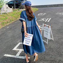 Korean version of casual polo shirt doll denim dress female summer thin section loose large size fat mm2022 new